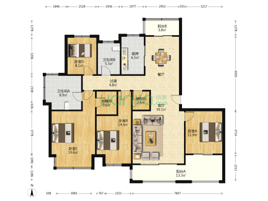仁恒公园世纪南区 4室1厅2卫 185平方
