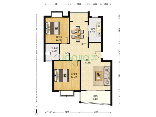 龙威茗庭 2室1厅1卫 88平方