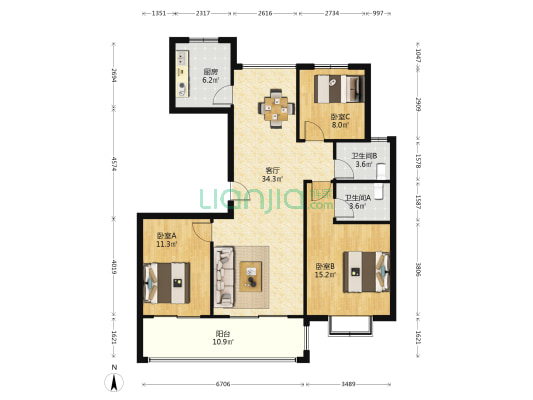 绿洲麒麟府 3室1厅2卫 127平方