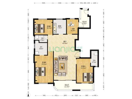 海逸豪庭 4室1厅3卫 168平方