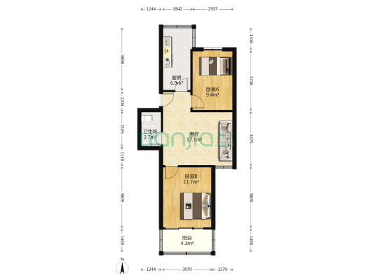 晨曦小区南院 2室1厅1卫 63平方