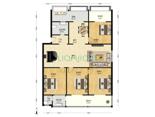 工商局宿舍（师范街160号） 4室2厅3卫 151平方