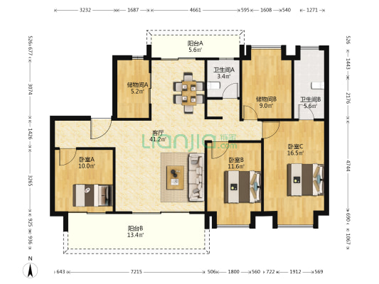 黄金时代中清苑 3室1厅2卫 140平方