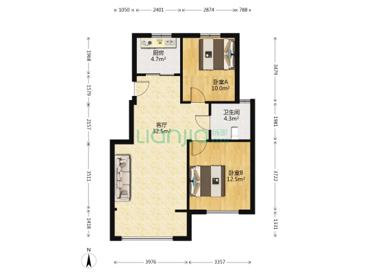 古镇新城御园 2室1厅1卫 88平方