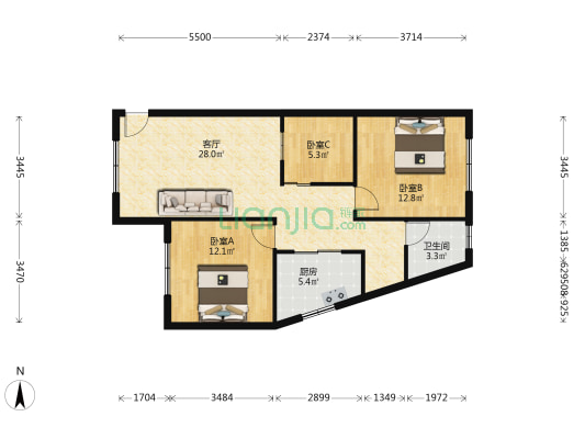 商城街32号 3室1厅1卫 92平方