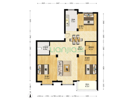 太平桥社区体育馆路 3室1厅1卫 116平方