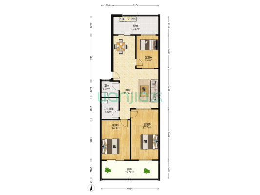 经十一路21-23号 3室1厅2卫 134平方