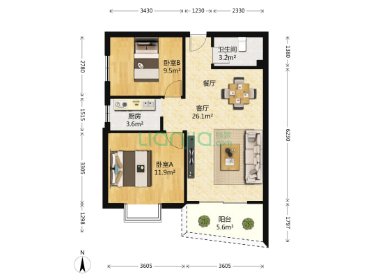 振宁白龙铭居 2室1厅1卫 97平方