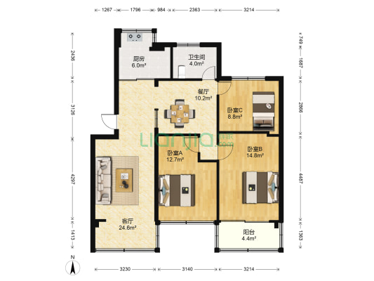兴园新村 3室2厅1卫 100平方