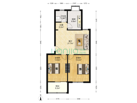 郑纺机前街1号院 2室1厅1卫 80平方
