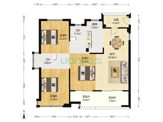 御海苑 3室1厅2卫 118平方