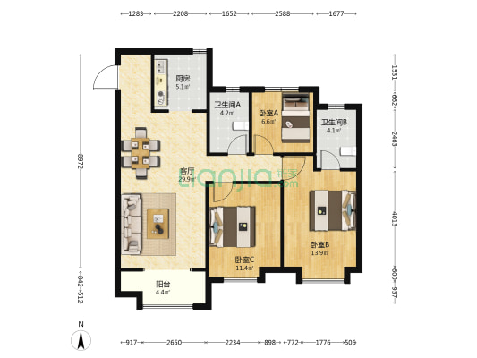 中梁燕澜风华 3室1厅2卫 113平方