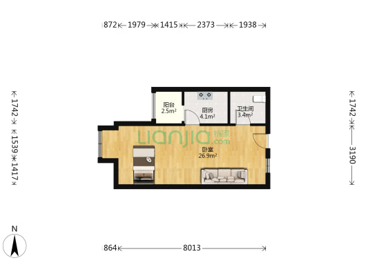 帝邦帝城 1室0厅1卫 46平方