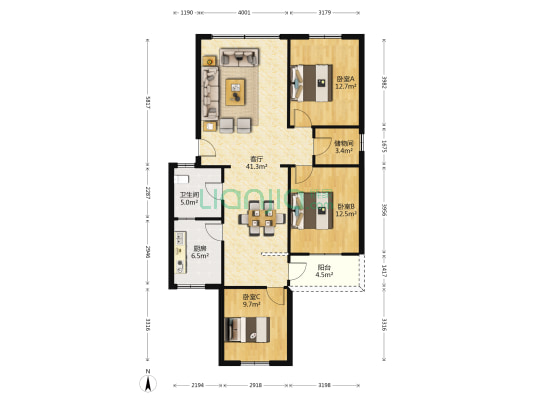 川交小区 3室1厅1卫 120平方