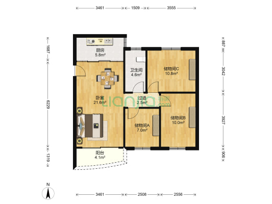 锦绣花园南区 1室0厅1卫 80平方