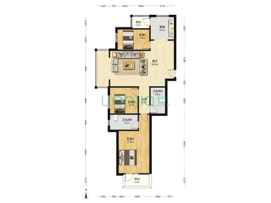 碧桂园太阳城星语 3室1厅2卫 122平方