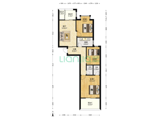 螺洲新城一区 3室1厅2卫 92平方