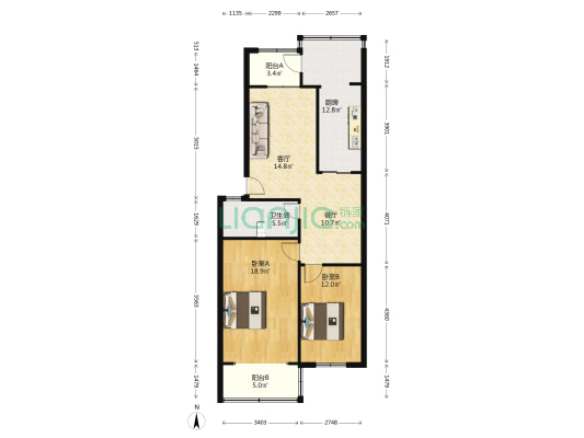 民安路56号 2室2厅1卫 96平方