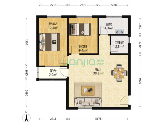 八中宿舍 2室1厅1卫 80平方