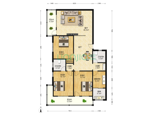 奔马小区家属院 3室1厅2卫 161平方