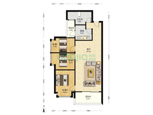 晓风云著 3室1厅1卫 98平方