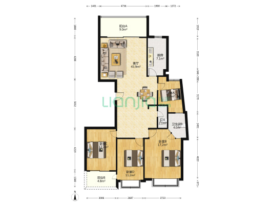 武夷国际城 4室1厅2卫 136平方