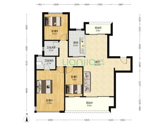 保利瑧悦 3室1厅2卫 119平方