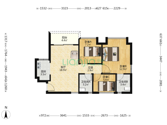 凯蓝锦伦华庭 3室1厅2卫 75平方