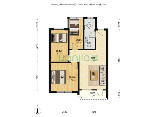 惠州市龙丰科肚二号小区 3室1厅1卫 80平方