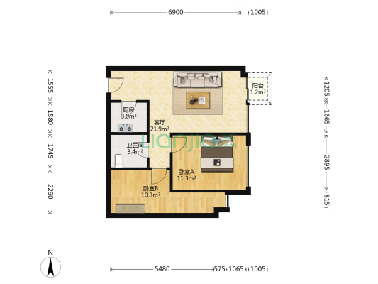 锦程丽都 2室1厅1卫 71平方