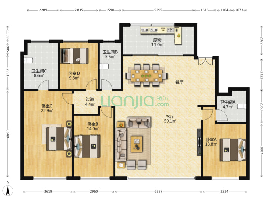 碧桂园高新云墅 4室1厅3卫 196平方