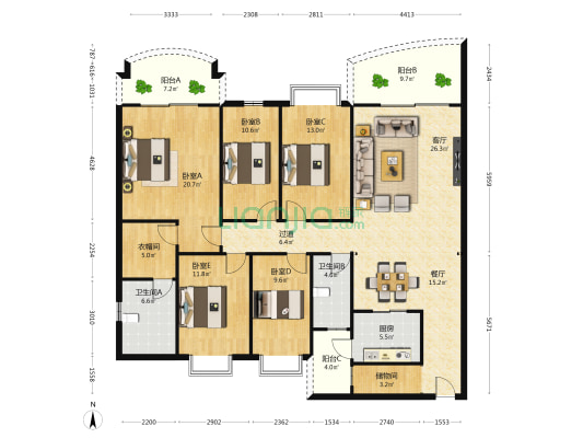柏林半山雅墅 5室2厅2卫 178平方
