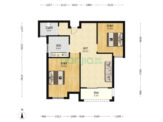 四里栖霞苑D区 2室1厅1卫 99平方