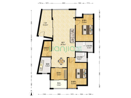 富丽畅馨园 3室1厅2卫 119平方