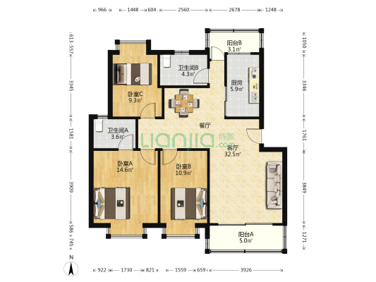 新华苑一期 3室1厅2卫 101平方