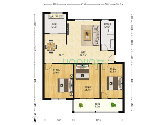 检察院家属院 3室1厅1卫 113平方