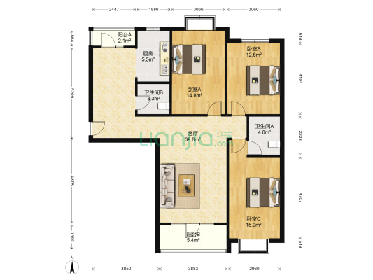 金地盛世 3室1厅2卫 118平方