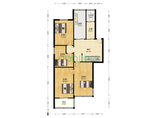 王家塘巷 4室1厅1卫 115平方