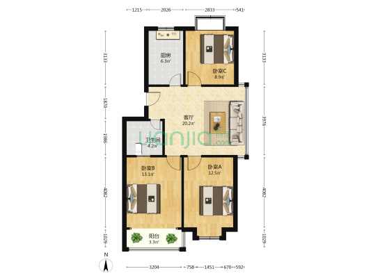 仁和梅苑四区 3室1厅1卫 85平方