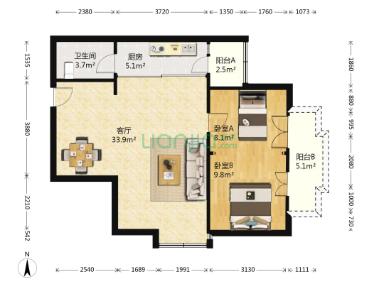 世纪广场 2室1厅1卫 93平方