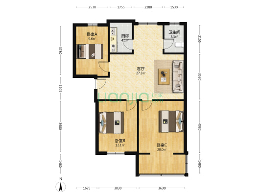 碧霞轩 3室1厅1卫 96平方