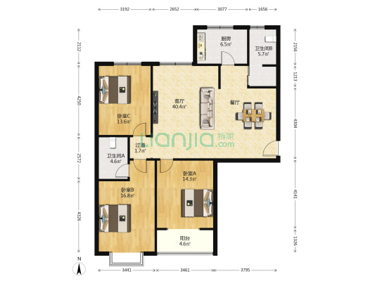 龙昇丽景北区 3室1厅2卫 146平方
