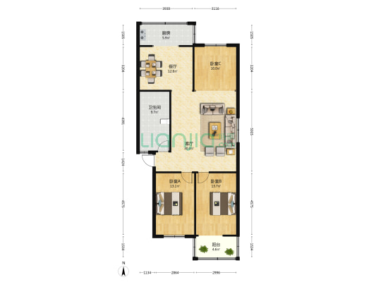 金威商住楼 3室2厅1卫 120平方