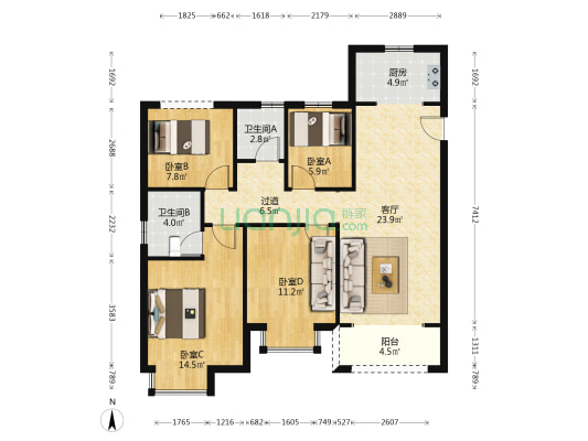 红星桃花源筑 4室1厅2卫 113平方