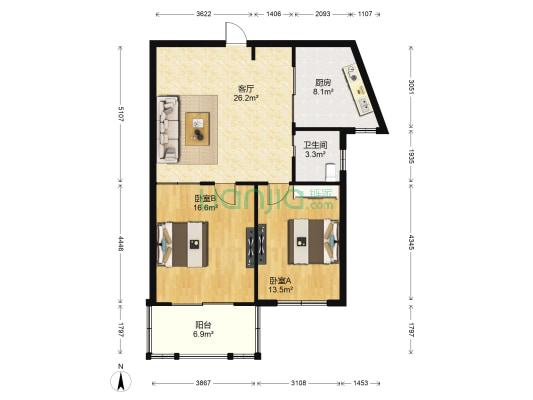 昌南明珠 2室1厅1卫 90平方