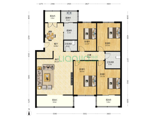 西安市妇联家属院 4室2厅2卫 170平方