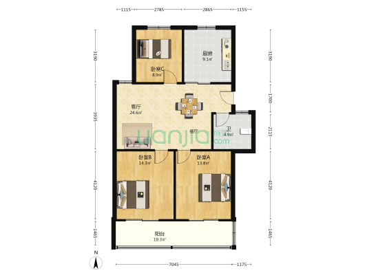 宁东家园 3室1厅1卫 96平方