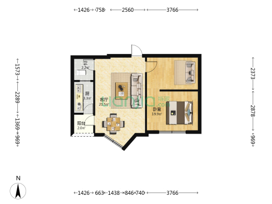 阳光新都 1室1厅1卫 70平方