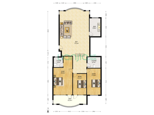 泉韵海景苑 3室1厅2卫 200平方