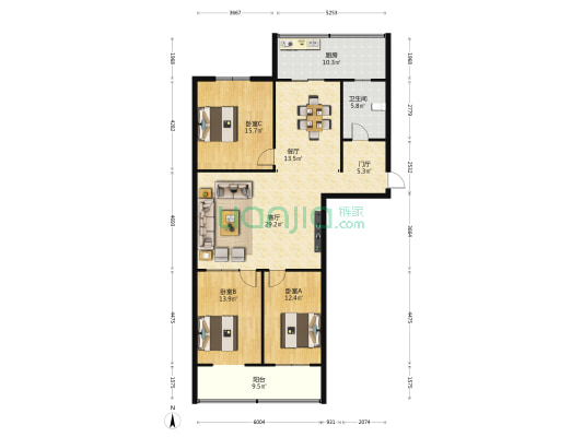 山西省会计函授学校小区 3室2厅1卫 127平方